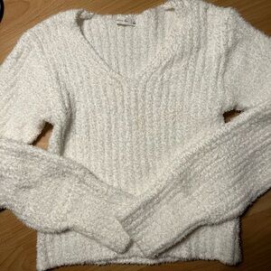 White Bouclé V-Neck Sweater